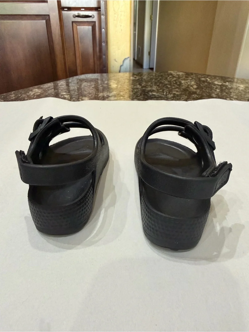 Kids Black Double-Strap Sandals Size 5